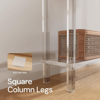 Acrylic Narrow Console Table for Entryway, 7.6" D x 39.4" W x 31.5" H, Square Legs, Skinny Entry Table for Sofa, Foyer, Hallway, Living Room, Modern, 2-Tier, Clear