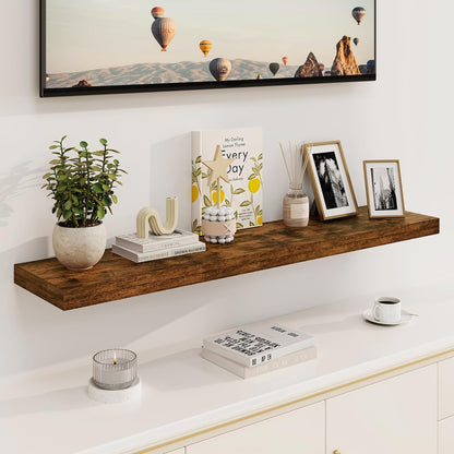 Fun Memories Floating Shelves, 8 Inch Deep Floating Shelves, Rustic Wood Fireplace Mantel 48 in Long, 48 x 8 Floating Wall Shelves for Living Room, Kitchen, Bedroom, Rustic Brown, 1 Pack