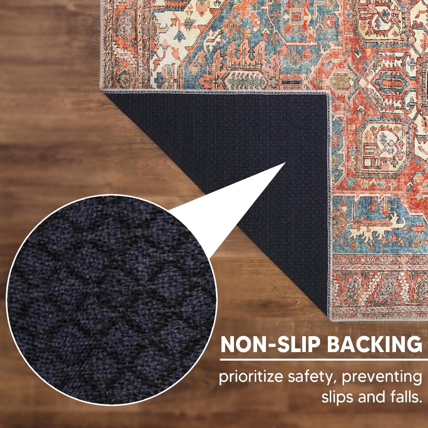 Keen Home Design 5x7 Rug - Machine Washable Area Rug with Non-Slip Backing, Ideal for Living Room, Dining Room, Bedroom - Vintage, Easy Clean, Durable, Low Pile Rug - (5' x 7')