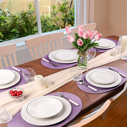 AHHFSMEI Placemats Set of 4 for Dining Table Washable Woven Vinyl Non-Slip 18x12 inches Placemat Heat-Resistant Durable Table Mats for Dining Table Easy to Clean(Lavender Purple 4)