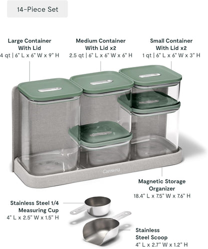 Caraway 14-Piece Glass Airtight Food Storage Containers with Lids – Non-Toxic, BPA-Free Kitchen Storage Containers – Stackable, Space-Saving Airtight Containers for Dry Goods and More - Sage
