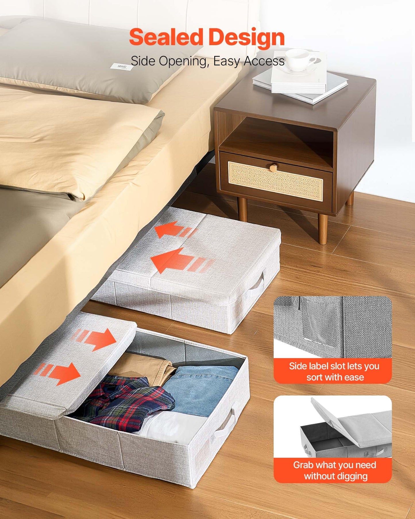 VEVOR Under Bed Storage with Lids, 31.7 x 15.9 x 6.1 Inch, 48L Large Underbed Clothes Storage