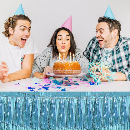 3P Light Blue Foil Fringe Metallic Tassel Streamers Banner Tassel Garland for Parade Floats, Bachelorette, Wedding, Birthday, Halloween, Christmas, Bridal/Baby Shower Party Decorations