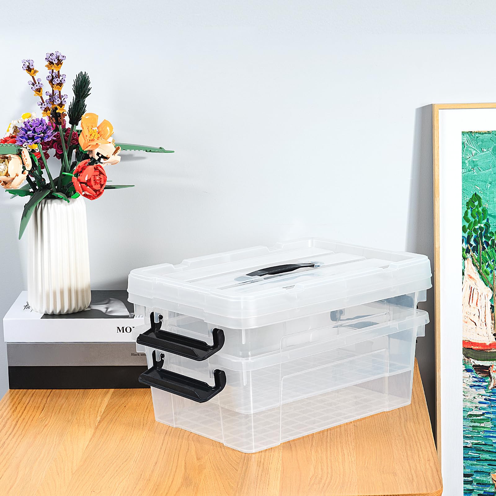 Cetomo Lidded Storage Bin with Handle, Storage Bins with Lid, Organizing Container with Secure