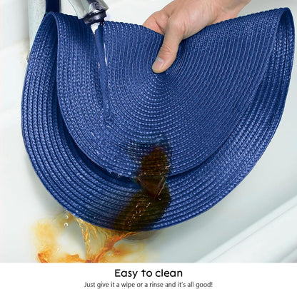 AHHFSMEI Placemats Set of 4 for Dining Table Washable Woven Vinyl Non-Slip 18x12 inches Placemat Heat-Resistant Durable Table Mats for Dining Table Easy to Clean(Navy Blue 4)