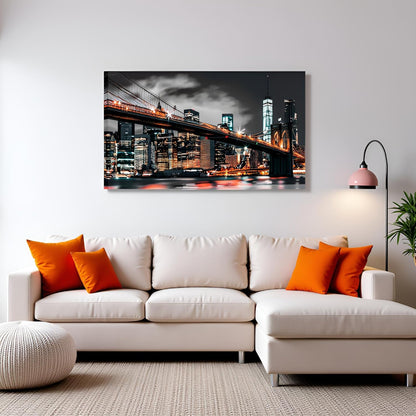 RyounoArt New York City Pictures Wall Art NYC Skyline Canvas Paintings Brooklyn Night Cityscape Prints Wall Decor Framed 20x36 Inch