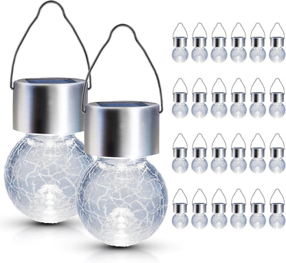 GIGALUMI 24 Pack Solar Outdoor Lights, Solar Hanging Lights for Christmas Decoration-Cracked Glass Solar Lights Outdoor Waterproof for Garden, Yard, Fence, Tree(Cold White)