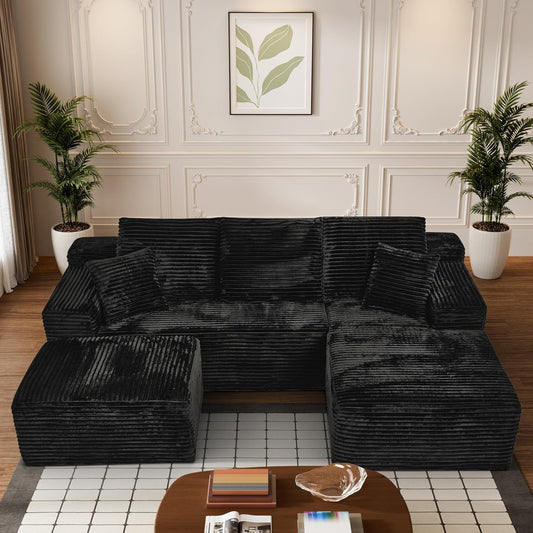 Modular Sectional Sofa Cloud Sectional Couch, 107" Comfy Fluffy U Shaped Black Couches for Living