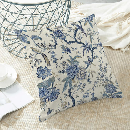 CXMEIFLY Spring Floral Birds Pillow Covers 18 x 18 Inch Set of 2 for Chinoiserie Flowers Decor Throw Pillows Blue and White Plant Outdoor Decorative Cushion Cases for Couch Bed Decorations