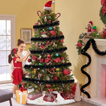 25 Feet Metallic Twist Tinsel Garland - Wall Hanging Backdrop for Parade Floats, Christmas Eve, New Year, Valentine's Day Parties (Black, 4in x 25ft)