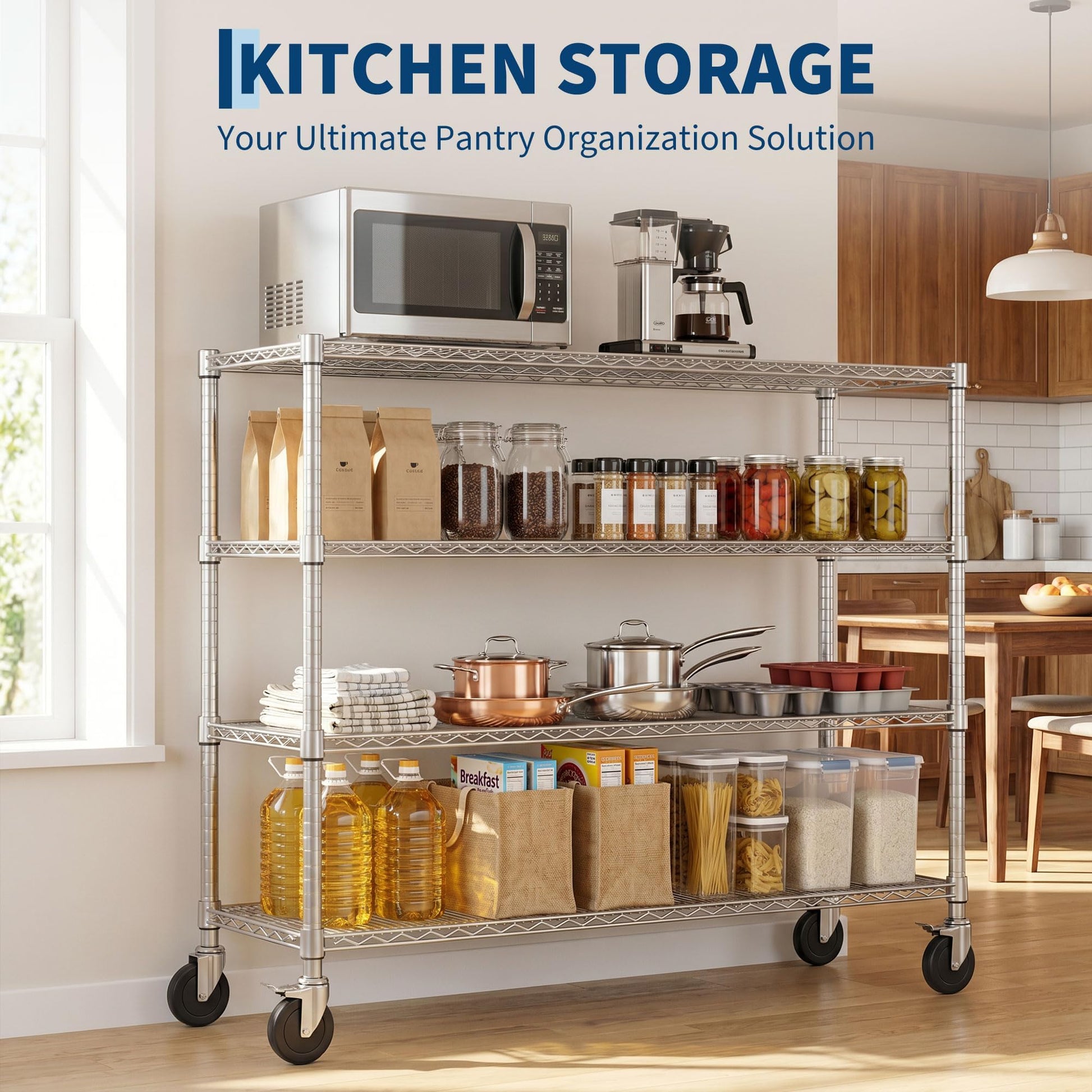 Garvee 70"H Storage Shelves with Wheels, NSF Wire Shelving Rack for Kitchen