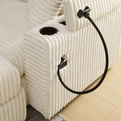 Modular Sectional Sofa Couch, Plush Corduroy Fabric Sectional Couches for Living Room with USB Charging Ports, Phone Holders, and Multi-Functional Storage Armrests (White, 4set+2ottoman)