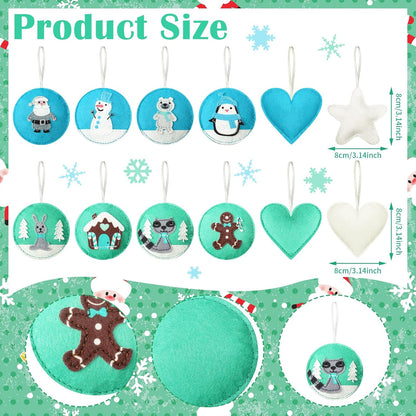 12 Pcs Christmas Felt Ornaments for Tree Santa Claus Snowman Gingerbread 3D White Mint Turquoise Color for Hanging Decoration Felt Craft for Christmas Party Favors Gifts