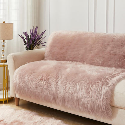 AMTOVO Faux Fur Sheepskin Rug for Living Room, 4 x 6 ft Pink Fluffy Area Rug for Bedroom, Playroom, Luxury Room Decor, Rectangle