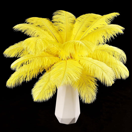 THARAHT Yellow Ostrich Feathers 12pcs Natural Bulk 8-10Inch 20cm-25cm for Crafts Wedding Party