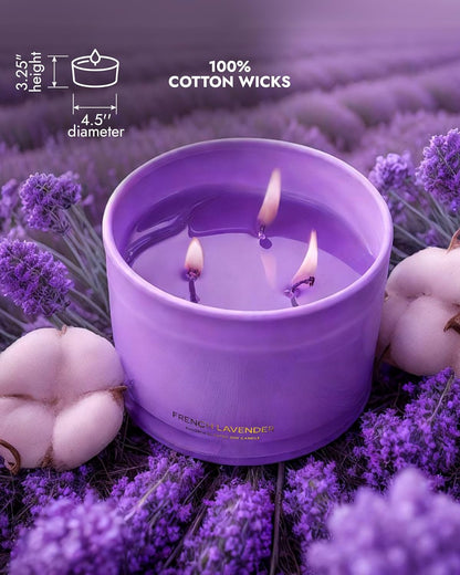 96NORTH Luxury Lavender Soy Candle | Large 3 Wick Jar Candle | Up to 50 Hours Burning Time | 100% Natural Soy Wax | Relaxing Aromatherapy Aesthetic Candle | Housewarming Gift for Women and Men