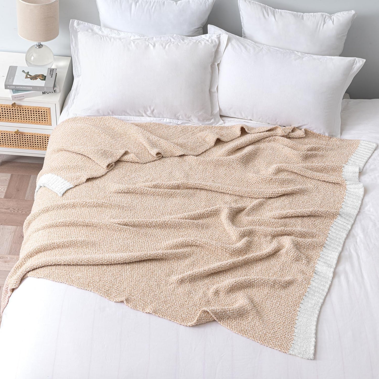 MIULEE Beige Super Soft Throw Blanket for Bed, Twin Size Cozy Fluffy Warm Blankets Knit Blankets for Couch, Sofa, Chair, Living Room, Camping, Picnic, 60 x 80 inch