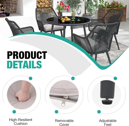 Patiorama Patio Dining Chair Set of 2, Woven Rope Outdoor Dining Chairs w/Steel Frame, All-Weather Twisted Rattan Chairs w/Armrest & Cushion, Outdoor Dining Wicker Chairs for Backyard Garden(Black)