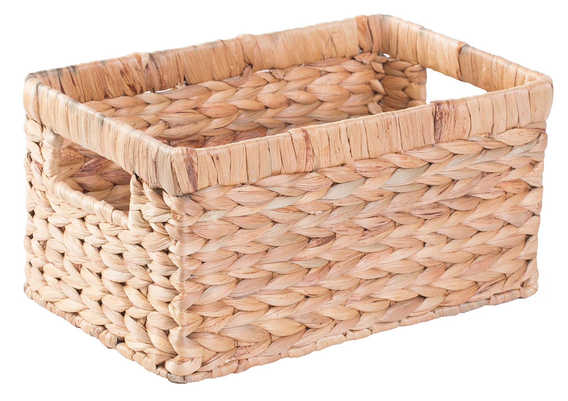 Natural Woven Water Hyacinth Rectangular Wicker Basket with Handles, Small Storage Bin Organizer