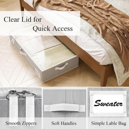 Under Bed Storage Containers, 2-Pack Underbed Storage Box, Collapsible Clothes Storage Bins with Handles and Lid, Large Under Bed Organizers for Shoe, Blanket, Toy, Pillow, Sheet, Gray