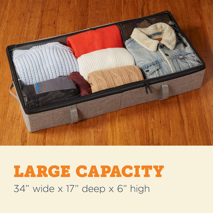 storageLAB Under Bed Storage Containers, Closet Organizers with Sturdy Handles for Clothes, Comforters, and Accessories, Perfect for Use Under or at the End of the Bed - 2 Pack, Grey