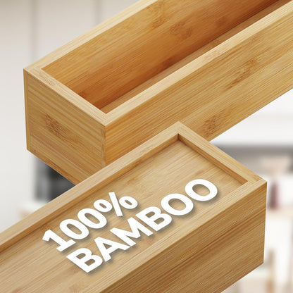 BAMEOS 3-Piece Bamboo Drawer Organizer, Utensil Organizer for Drawer, Junk Drawer Organizer for Kitchen Bathroom, Dressing Room, Office, Pantry (Natural)