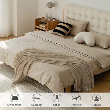 lifein Throw Blanket for Couch, Soft Boho Decor Bed Throw,Cozy Beige Knitted Chenille Small Farmhouse Lightweight Throw for Spring(Beige,50 * 60")