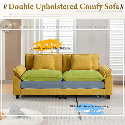 URRED Modular Sectional Sofa Comfy Cloud Couch, Modern Chenille Loveseat Sofa Sleeper Deep Seat Couches with Pillows for Living Room (Yellow, 82.6'')