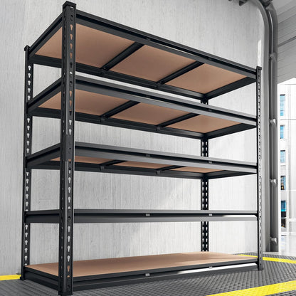 REIBII 48.2" W Garage Shelving, Storage Shelves Load 3000LBS, Adjustable Garage Shelving Heavy Duty for Pantry, Basement, Warehouse, 48.2" W X 71.9" H X 24" D, Black