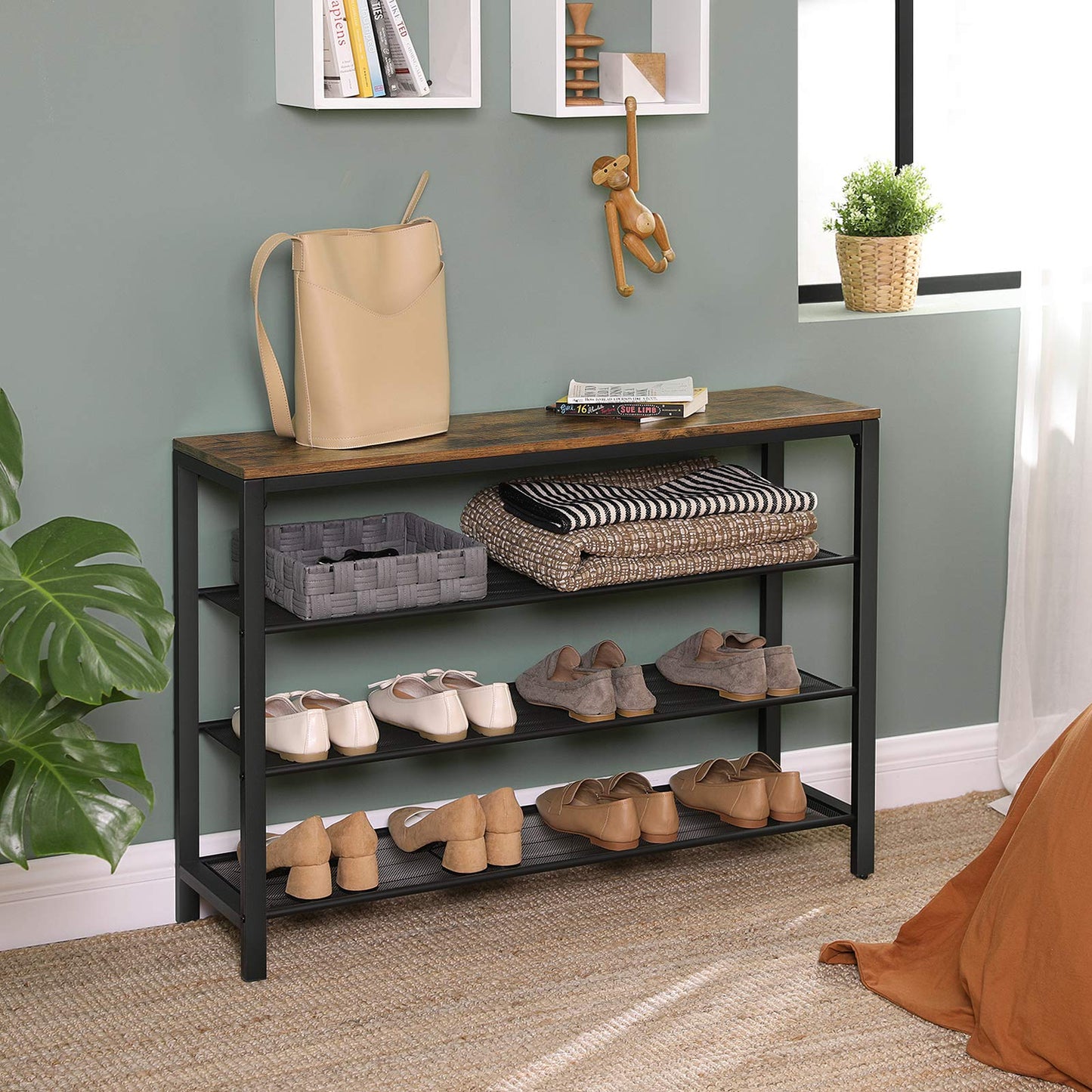 VASAGLE 4-Tier Shoe Rack, 16-20 Pairs, Metal Mesh