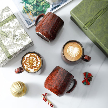 Hasense Ceramic Coffee Mugs Set of 4, 8 oz Small Coffee Cups, Porcelain Mug with Handle for Espresso, Tea, Milk and Cocoa, Ideal for Mother's Day Christmas Gift, Dishwasher & Microwave Safe, Red