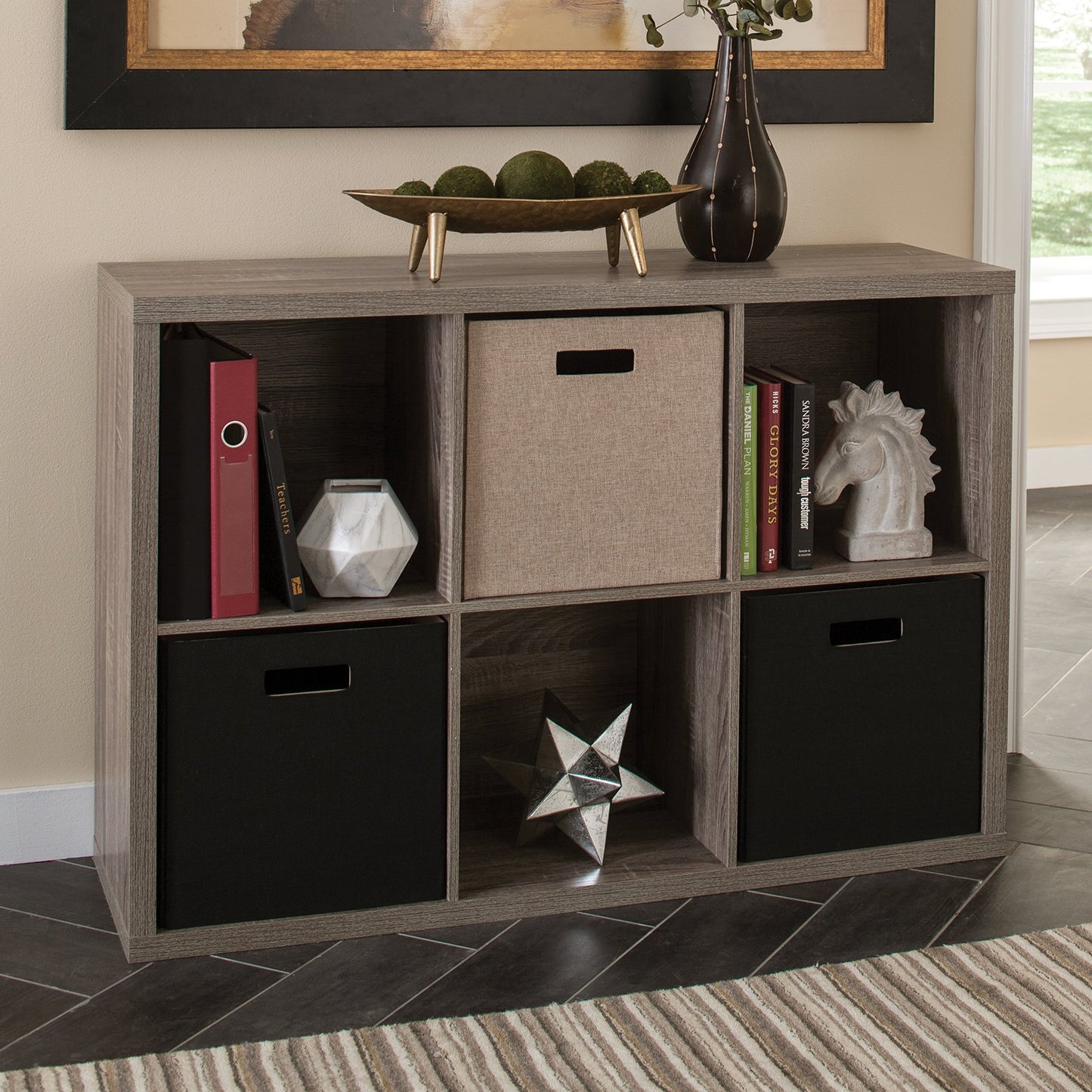 ClosetMaid 6 Cube Storage Shelf Organizer Bookshelf with Back Panel, Easy Assembly, Wood, Weathered