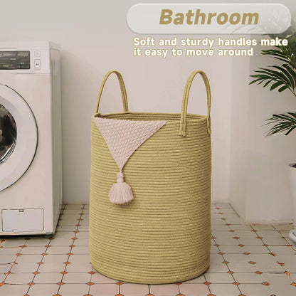 Large Woven Laundry Basket Hamper,60L Cotton Rope Storage Bin for Blankets,Toys and Clothes,Decorative Tall Nursery Hamper for Living Room,Baby Nursery,Bathroom and Bedroom,Jute