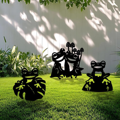3 Pack Frog Metal Garden Decorative Stakes, Weather Proof Silhouette Statues for Yard, Patio,Outdoor Decor for Frog Lovers and Pet Owners