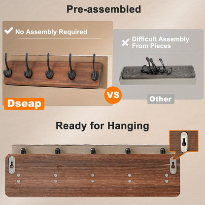 Dseap Coat Rack Wall: Patented, Heavy-Duty, 5-Double-Hooks Wooden Wall Mounted Coat Rack Coat Hanger Hook Rail for Winter Coats Hat Jacket Clothing, Weathered Blue, Pack of 2