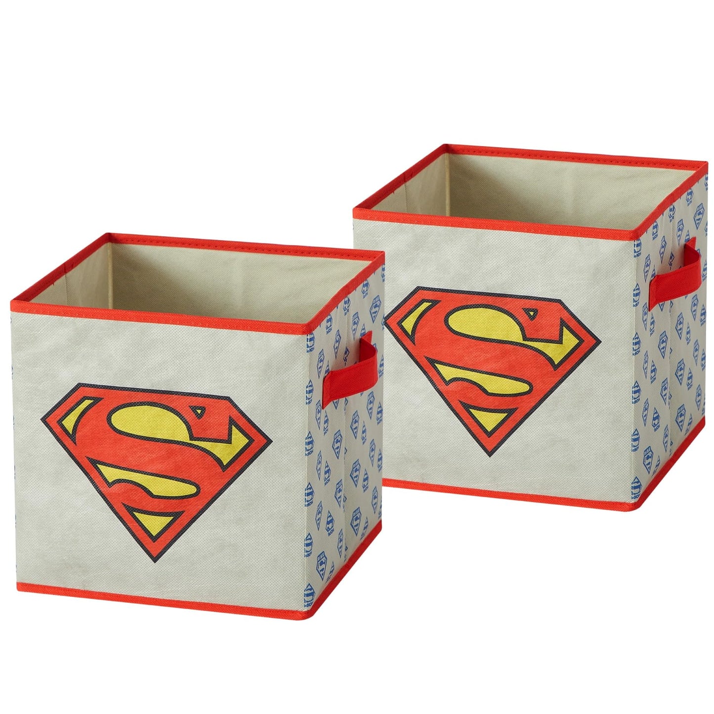 Superman Kids Storage Cubes, 2 Pack Foldable Fabric Bins with Handles, Collapsible Organizer Boxes