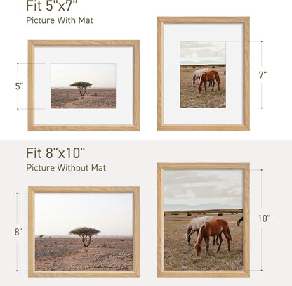 8x10 Picture Frame Set of 4 Natural Solid Oak Photo Frames with 5x7 Removable Mat Wall Hanging Large Handcrafted Frame with HD Plexiglass Wall and Tabletop Display Large Poster Frame