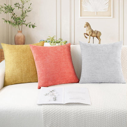 CaliTime Throw Pillow Covers Decorative 18 X 18 Inches Pack of 4 Cozy Chenille Cushion Cases for Couch Sofa Bed Living Room Home Living Coral