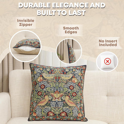 Charlotte Home Furnishings Throw Pillow Covers 16x16 in, Blue Strawberry Decorative Couch Pillow Covers, Boho European Tapestry Cushion Cases, Living Room Cozy Home Decor, Jacquard Woven Soft Cotton