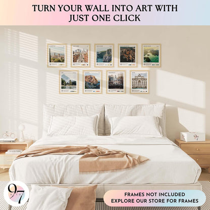 97 Decor Vintage Travel Wall Decor - Around World Travel Wall Art, Trendy City Wall Art Prints, Retro New York Europe Aesthetic Destination Pictures (8x10 Unframed)