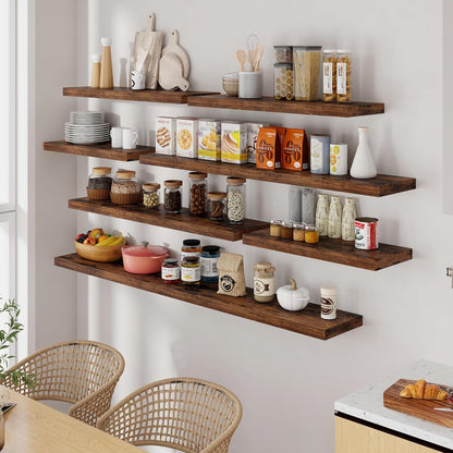 55 Inch Floating Shelves Set of 2, Rustic 55 x 9 Floating Shelf for Wall, 9 Inch Deep Wall Shelves Invisible Bracket, Large Deep Shelving for Bedroom, Kicten, Living Room, Rustic Brown Color