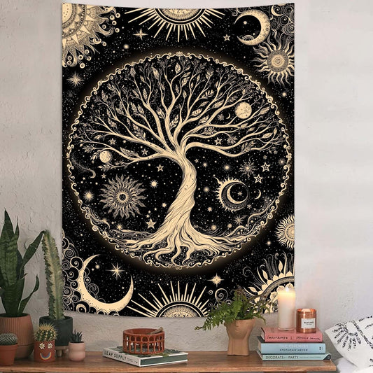 Lunerfex Tree of Life Tapestry Starry Sky Wall Tapestry, Vintage Tapestries for Bedroom Ceiling Tapestries Wall Hanging for Bedroom Living Room Decor Tree-3 36"x48"