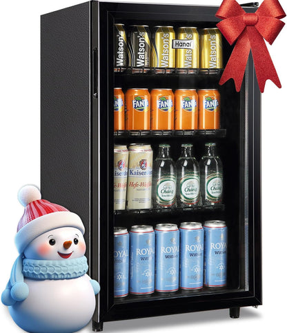 WANAI Mini Fridge Cooler 125Cans Beverage Refrigerator Glass Door Beverage Cooler for Beers Wine Juicer Adjustable Shelves LED Lights for Home, Office or Bar
