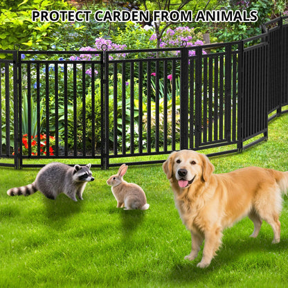 Decorative Garden Fence Metal Dog Fence Outdoor for Yard, 36ft (L) × 32in (H), 14 Panels + 2 Gates, Rustproof Animal Barrier Fencing for Patio & Flower Bed, No Dig, Black-Silver