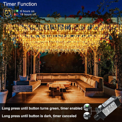 Christmas Lights Outdoor, 33ft 400 LED Warm White Icicle Lights for Outside House, Plug in Connectable Twinkle Tree Light 8 Modes Timer Waterproof for Patio Window Party Indoor Holiday Decorations