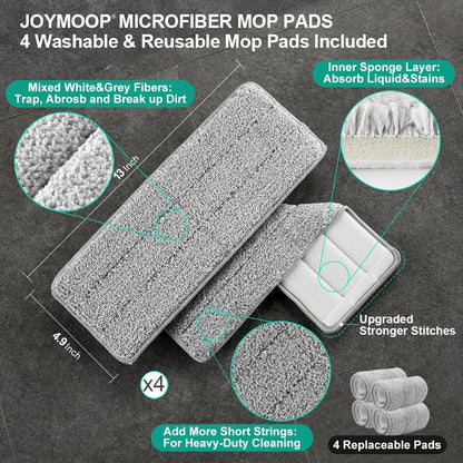 JOYMOOP Mop and Bucket Set, Dust Mops for Floor Cleaning, Wall Mop with 4 Microfiber Mop Head Replacement