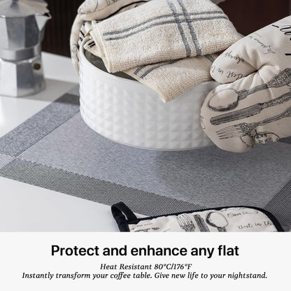 LEXMORE Placemats Set of 12 Vinyl/Plastic Woven Place Mats for Kitchen Table Indoor/Outdoor Washable Placemat Wipeable Dining Table Mats(G-Silver Cube)