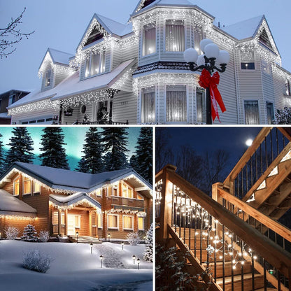 Brightown Icicle Lights Outdoor: 2 Packs, 132Ft with 276 Drops, 1472 LED Icicle Lights with Timer for House Eaves and Wedding, Pure White