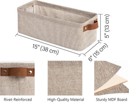 StorageWorks Narrow Storage Bins, Small Basket for Closet and Shelves, Fabric Organizer with Handles, Toilet Paper Storage, Brown and Beige, 2-Pack