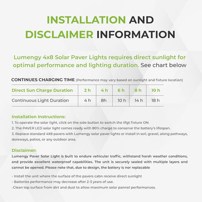 LUMENGY Solar Paver Light 4×8 inch, 2700K, Up to 18 Hours Continuous Lighting, Stainless Steel, Thick Glass, Glare-Free Illumination for Driveways, Pathways & Garden, Waterproof & Drive-Over Rated